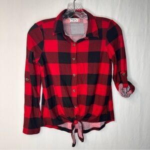 Kids Red and Black Plaid Button Down Shirt